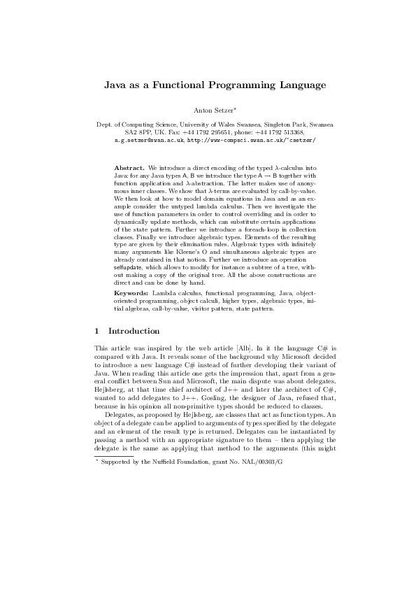 (PDF) Java as a Functional Programming Language