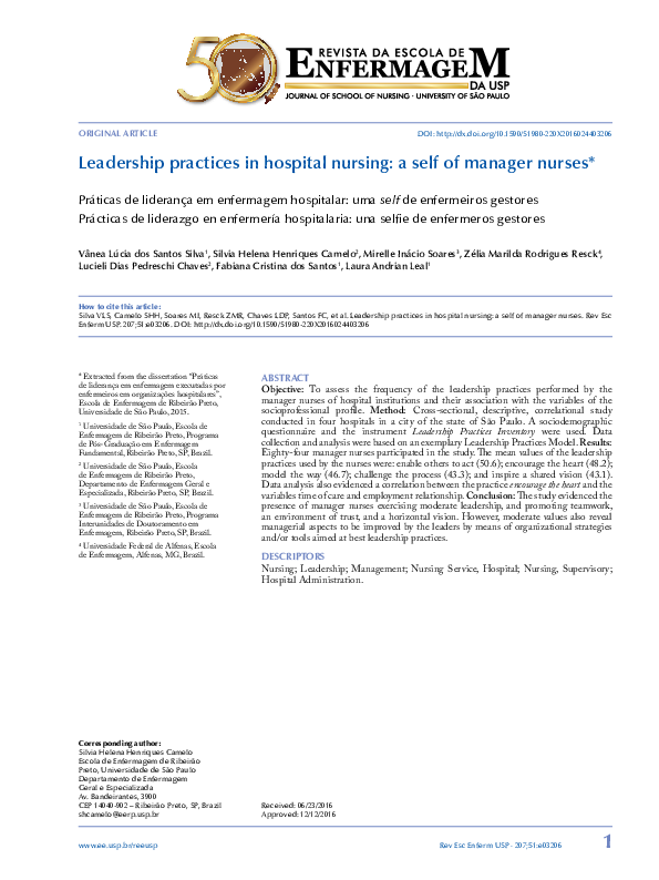 (PDF) Leadership Practices in Hospital Nursing: A Self of Manager Nurses