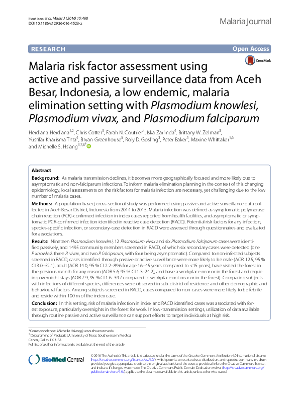 (PDF) Malaria risk factor assessment using active and passive ...
