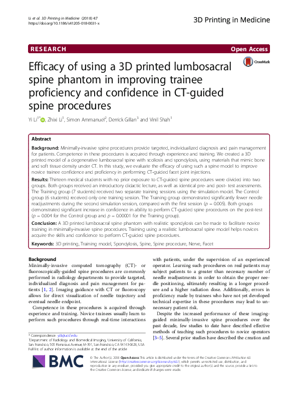 (PDF) Efficacy of using a 3D printed lumbosacral spine phantom in ...
