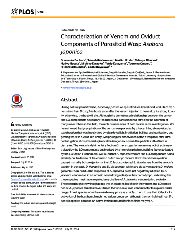 (PDF) Characterization of Venom and Oviduct Components of Parasitoid ...