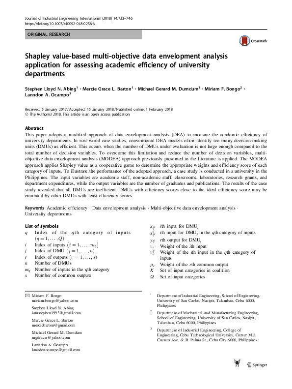 (PDF) Shapley value-based multi-objective data envelopment analysis ...