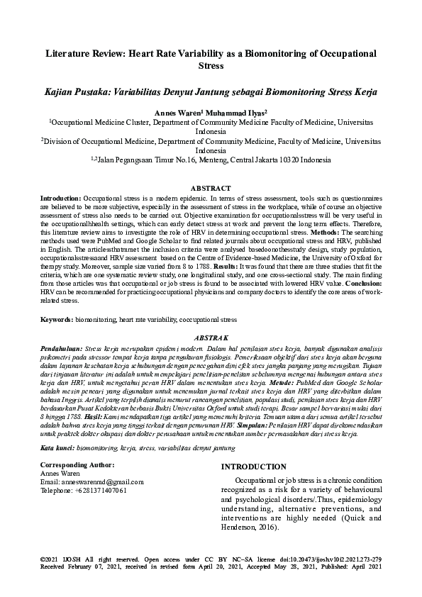 (PDF) Literature Review: Heart Rate Variability as a Biomonitoring of ...