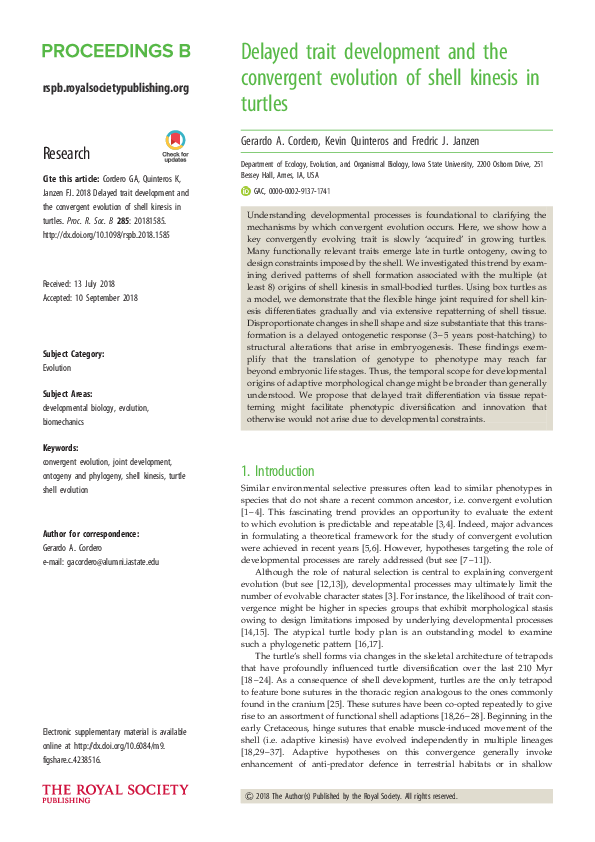 (PDF) Delayed trait development and the convergent evolution of shell ...