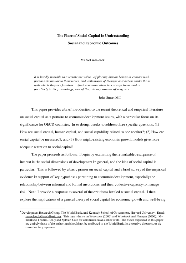(PDF) The Place of Social Capital in Understanding Social