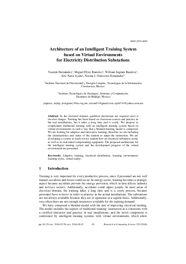 (PDF) Architecture of an Intelligent Training System based on Virtual ...
