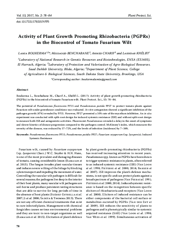 (PDF) Activity of plant growth promoting rhizobacteria (PGPRs) in the ...