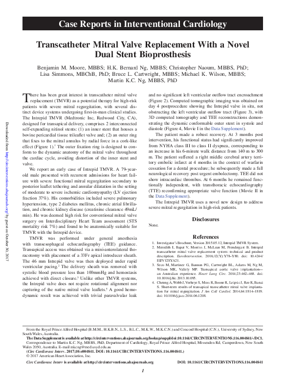 (PDF) Transcatheter Mitral Valve Replacement With a Novel Dual Stent ...