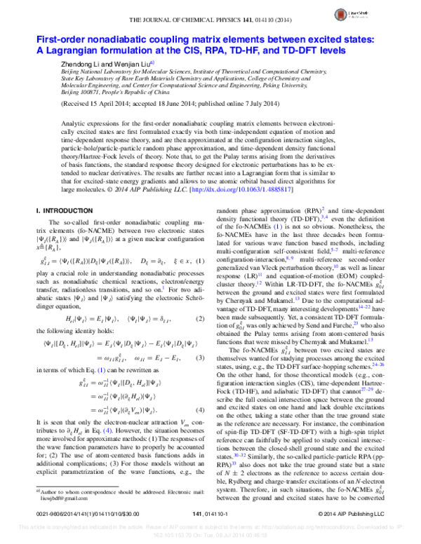 (PDF) Firstorder nonadiabatic coupling matrix elements between excited