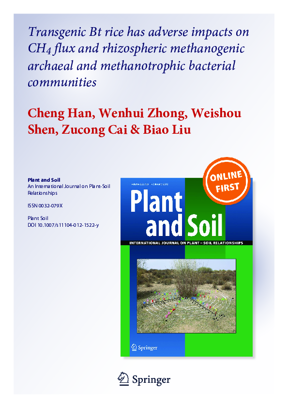 (PDF) Transgenic Bt rice has adverse impacts on CH4 flux and ...