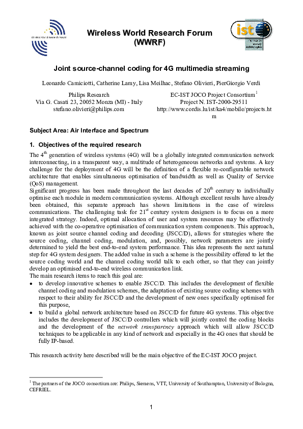 (PDF) Joint source-channel coding for 4G multimedia streaming