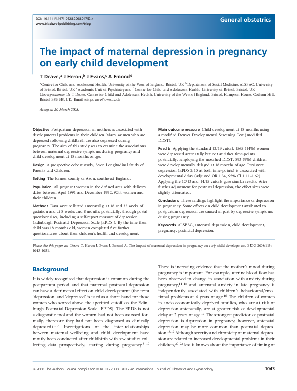 (PDF) The impact of maternal depression in pregnancy on early child ...
