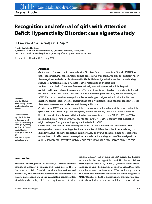 (PDF) Recognition and referral of girls with Attention Deficit ...