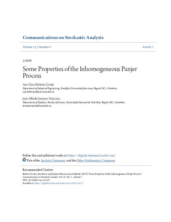 (PDF) Some Properties of the Inhomogeneous Panjer Process