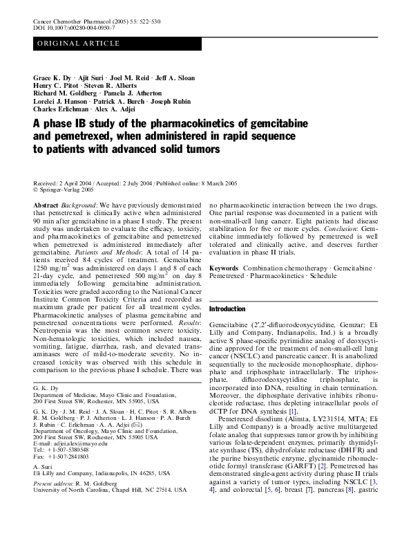 (PDF) A phase IB study of the pharmacokinetics of gemcitabine and ...