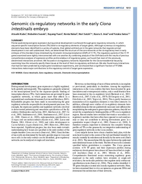 (PDF) Genomic cis-regulatory networks in the early Ciona intestinalis ...