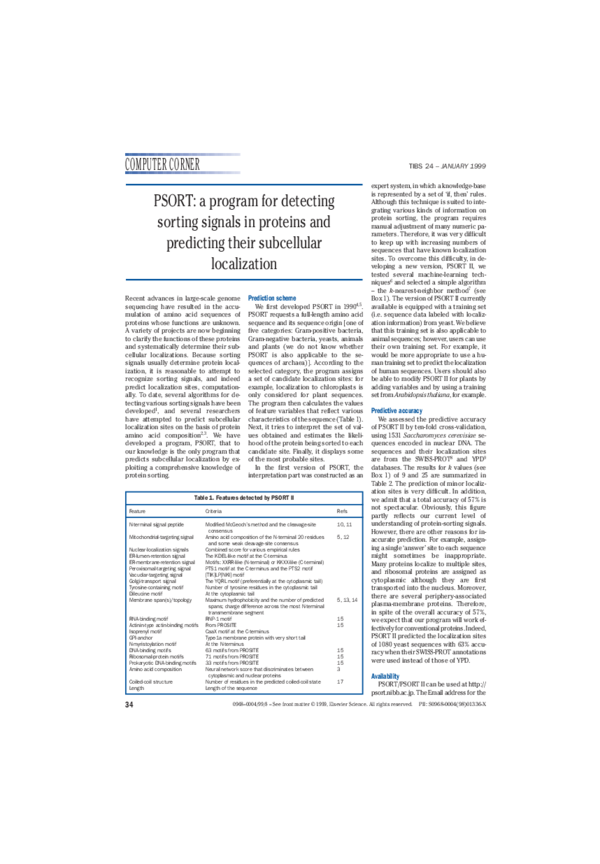 (PDF) PSORT: a program for detecting sorting signals in proteins and ...