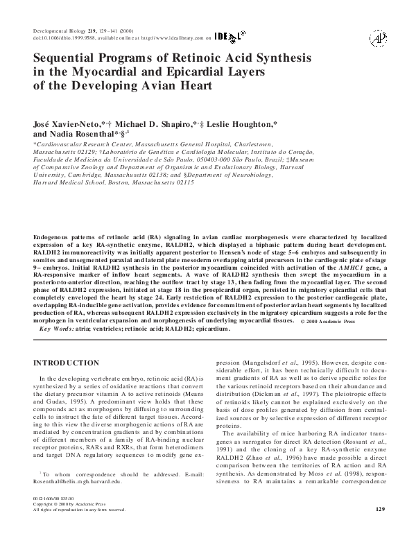 (PDF) Sequential programs of retinoic acid synthesis in the myocardial ...