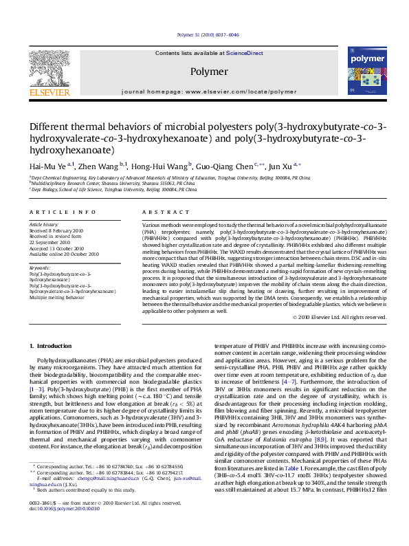 (PDF) Different thermal behaviors of microbial polyesters poly(3 ...
