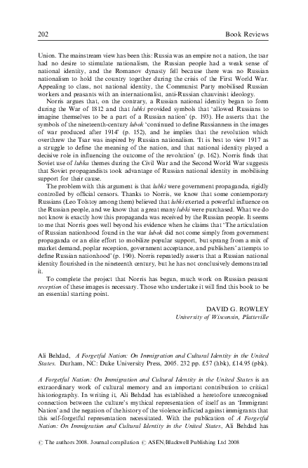 (PDF) A Forgetful Nation: On Immigration and Cultural Identity in the ...