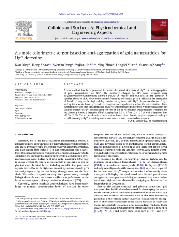 (PDF) A simple colorimetric sensor based on anti-aggregation of gold ...