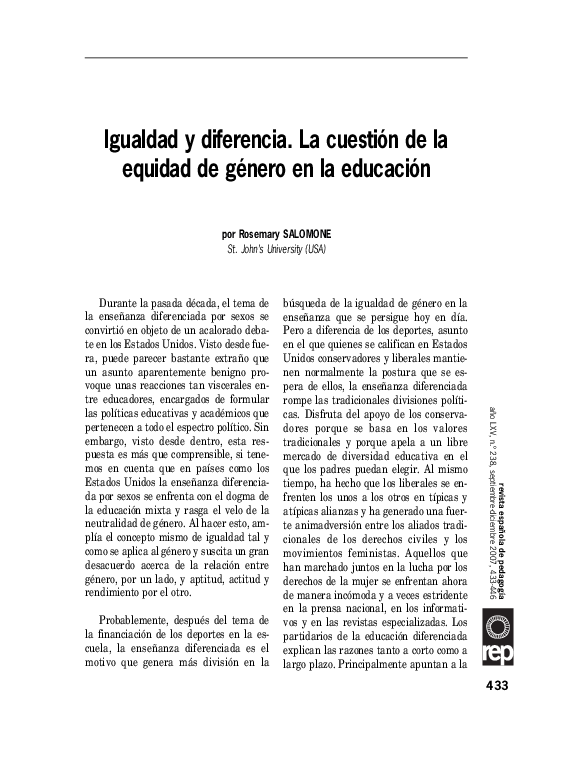 (PDF) Igualdad y diferencia: la cuestión de equidad de género en la ...