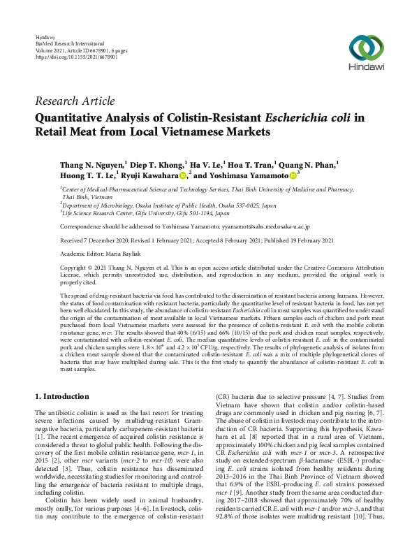 (PDF) Quantitative Analysis of Colistin-Resistant Escherichia Coli in ...