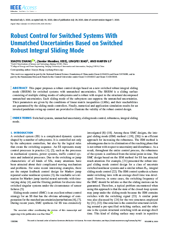 (PDF) Robust Control for Switched Systems With Unmatched Uncertainties ...