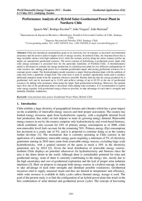 (PDF) Performance Analysis of a Hybrid Solar-Geothermal Power Plant in ...