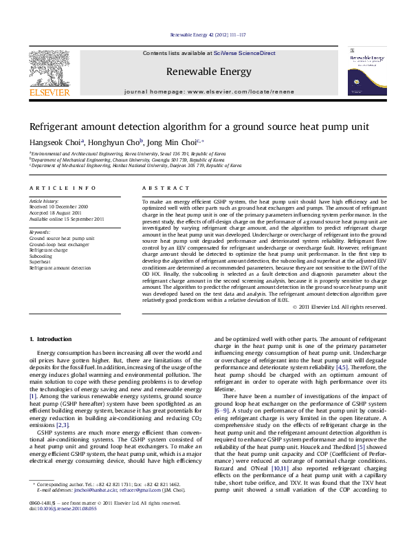 (PDF) Refrigerant amount detection algorithm for a ground source heat ...