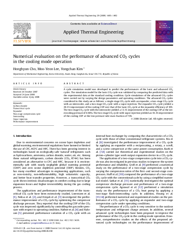 (PDF) Numerical evaluation on the performance of advanced CO2 cycles in ...