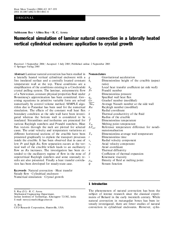 (PDF) Numerical Simulation of Laminar Natural Convection In a Laterally ...