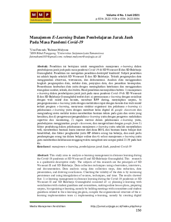 (PDF) Manajemen E-Learning Dalam Pembelajaran Jarak Jauh Pada Masa ...