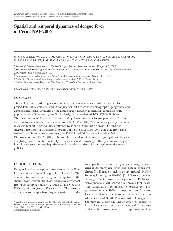 (PDF) Spatial and temporal dynamics of dengue fever in Peru: 1994-2006