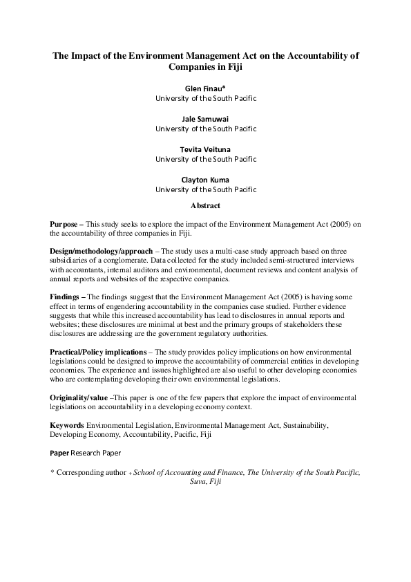 (PDF) The impact of the Environment Management Act on the