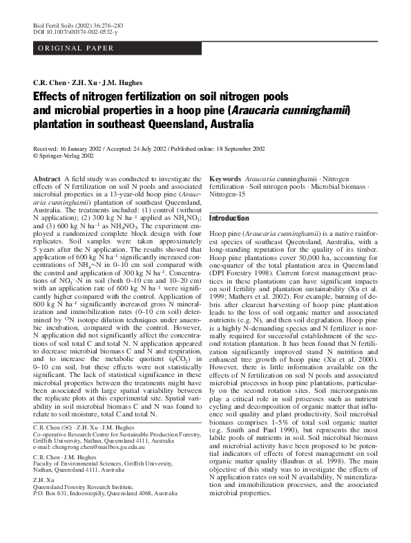 (PDF) Effects of nitrogen fertilization on soil nitrogen pools and ...