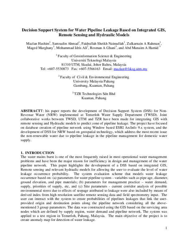 (PDF) Decision Support System for Water Pipeline Leakage Based on ...