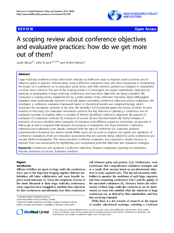 (PDF) A scoping review about conference objectives and evaluative ...