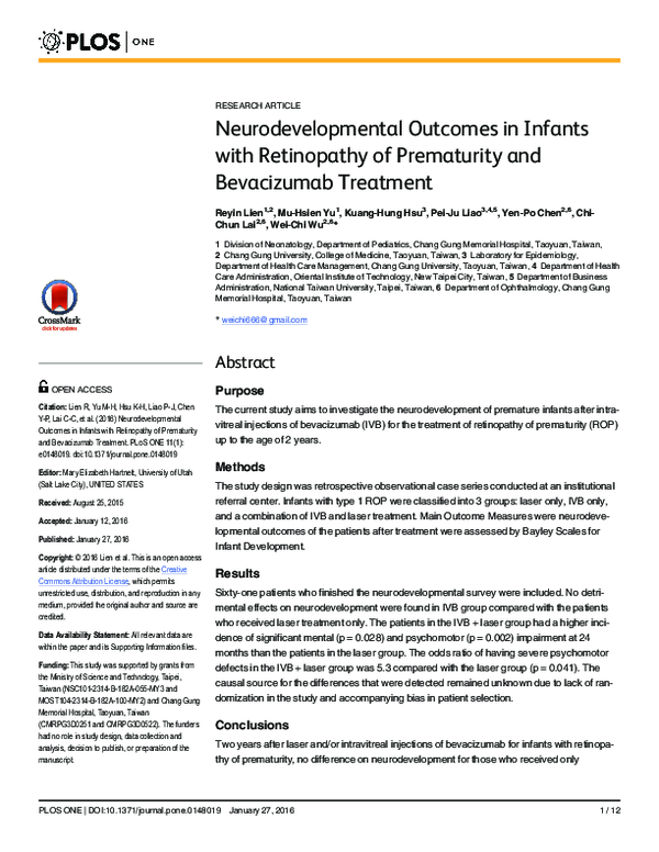 (PDF) Neurodevelopmental Outcomes in Infants with Retinopathy of ...