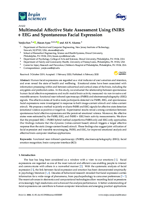 (PDF) Multimodal Affective State Assessment Using fNIRS + EEG and ...