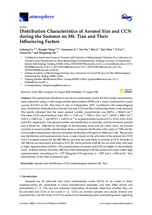 (PDF) Distribution Characteristics of Aerosol Size and CCN during the ...