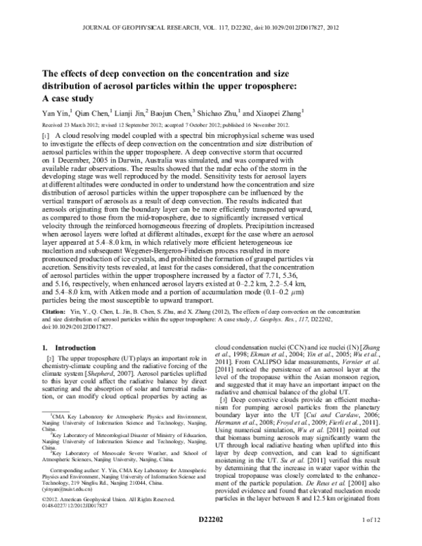(PDF) The effects of deep convection on the concentration and size ...