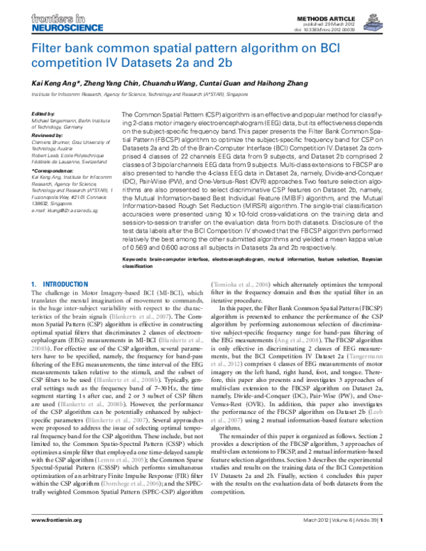 (PDF) Filter Bank Common Spatial Pattern Algorithm on BCI Competition ...