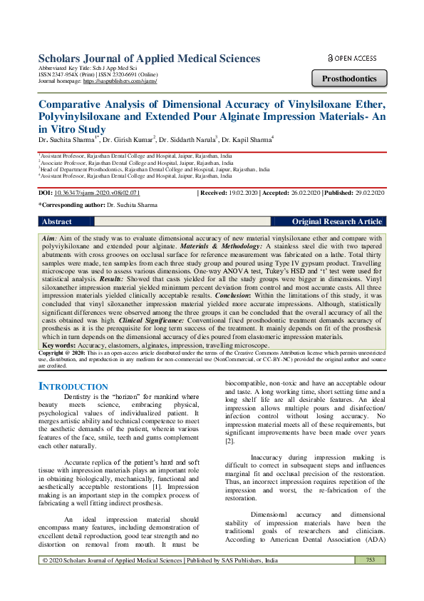 (PDF) Comparative Analysis of Dimensional Accuracy of Vinylsiloxane ...