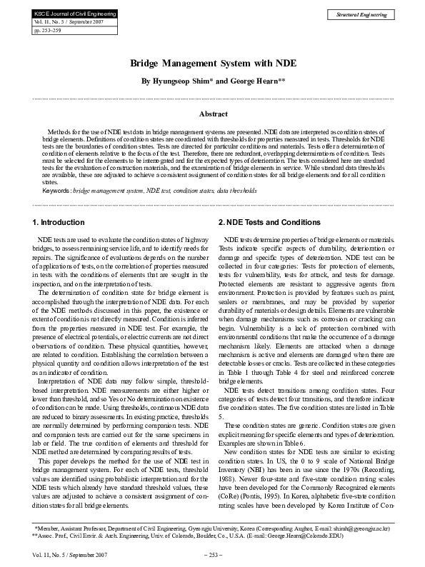 (PDF) Bridge management system with NDE