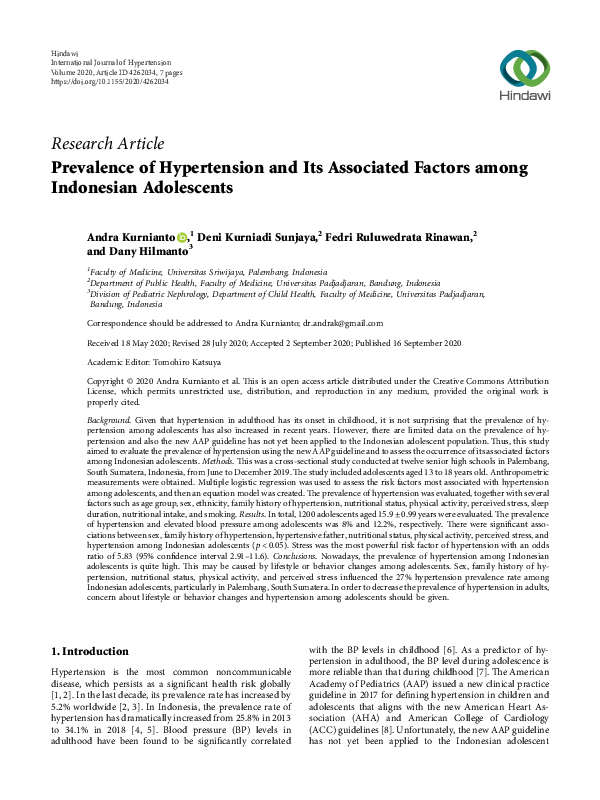 (PDF) Prevalence of Hypertension and Its Associated Factors among ...