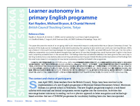 (PDF) Learner autonomy in a primary English programme