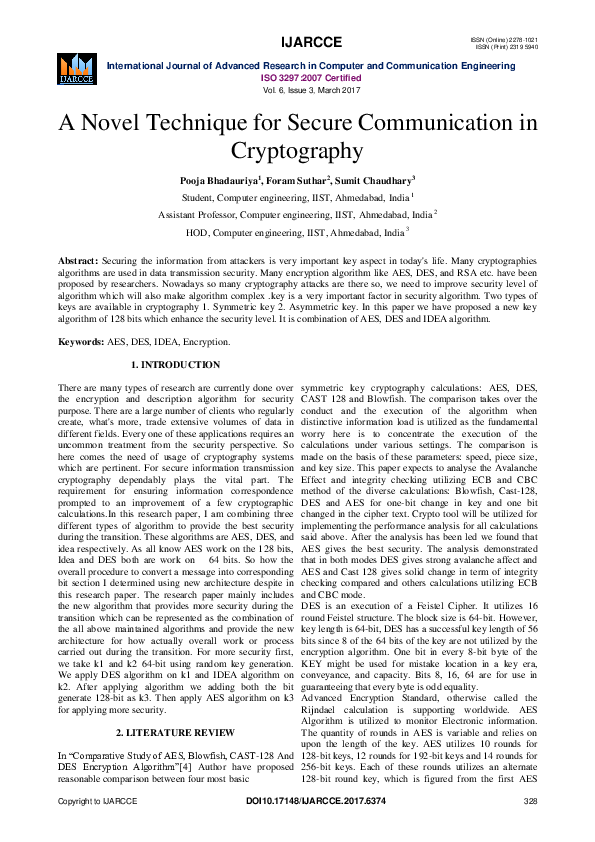 (PDF) A Novel Technique for Secure Communication in Cryptography