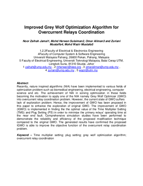 (PDF) Improved Grey Wolf Optimization Algorithm for Overcurrent Relays ...