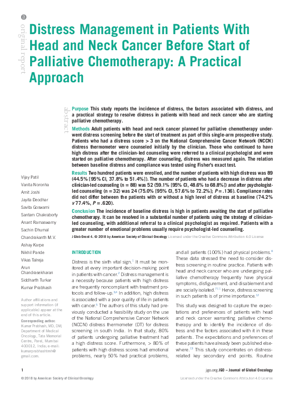 (PDF) Distress Management in Patients With Head and Neck Cancer Before ...